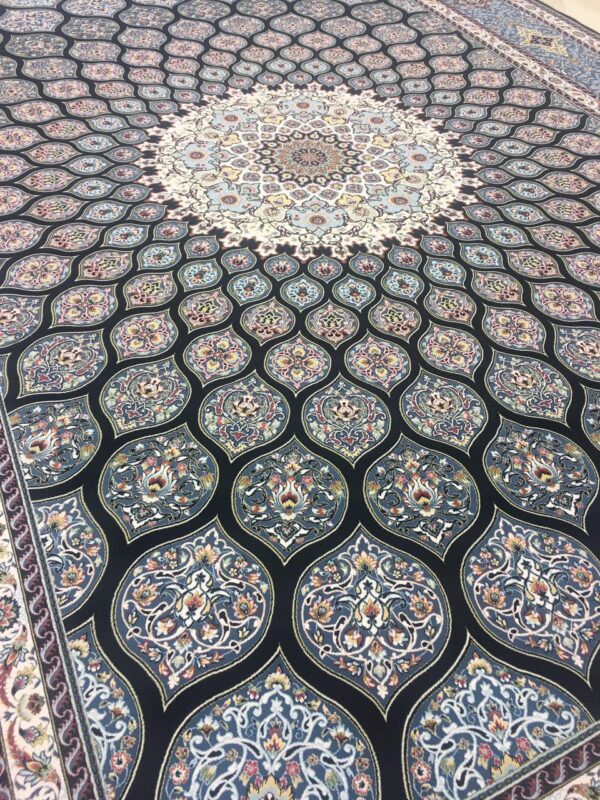 فرش 1200 شانه شبستان گل برجسته (هایبالک) سرمه ای