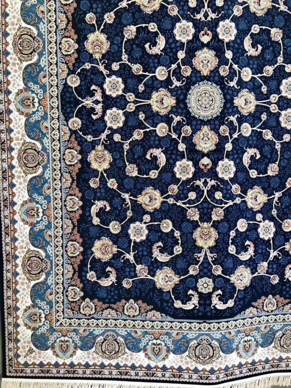 فرش 1200 شانه افشان سرمه ای گل برجسته (هایبالک) سرمه ای