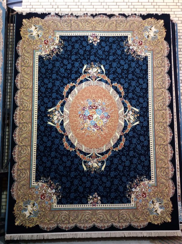 فرش 1200 شانه ستایش گل برجسته (هایبالک) سرمه ای