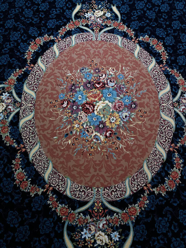 فرش 1200 شانه ستایش گل برجسته (هایبالک) سرمه ای