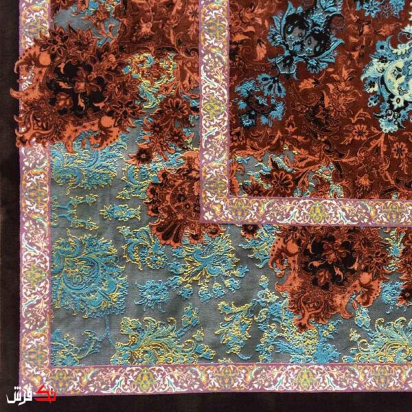 فرش گل برجسته دیبا 1000 شانه طرح لوتوس زمینه مسی