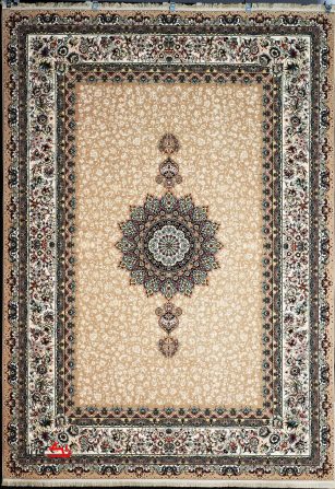 فرش ماشینی ابریشم گونه 700 شانه طرح ارگ نسکافه ای