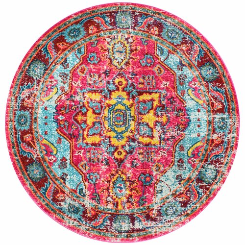 فرش دایره ماشینی کلکسیون کهنه نما کد Q00010 قرمز