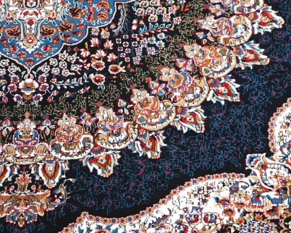 فرش ماشینی 440 شانه تراکم 700 طرح هریس ارکیده سرمه ای