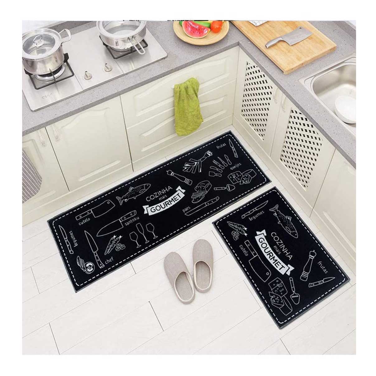 فرش ماشینی آشپزخانه کد K0014 زمینه مشکی