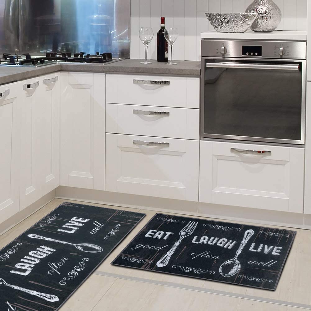 فرش ماشینی طرح آشپزخانه مجموعه 2 سایز کد K0017 زمینه مشکی