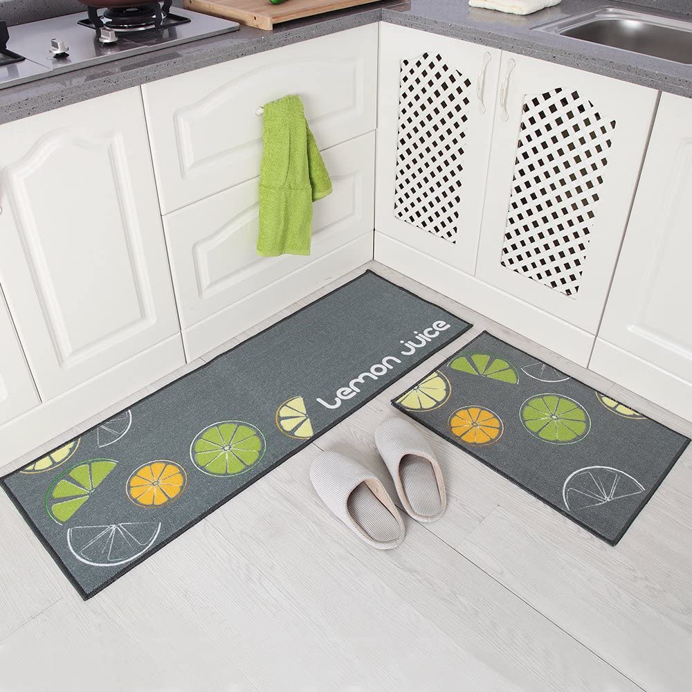 فرش ماشینی طرح آشپزخانه مجموعه 2 سایز کد K0012 زمینه طوسی