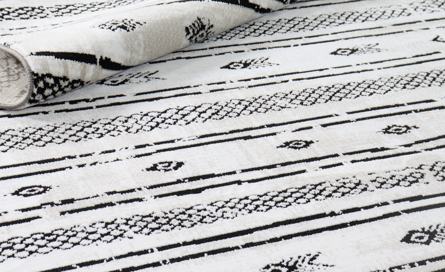 فرش ماشینی کلکسیون فانتزی طرح مراکشی کد 40216 زمینه مشکی سفید
