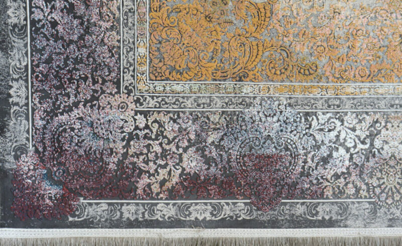 فرش ماشینی 1200 شانه وینتیج طرح مانیل رنگ دودی ( گل برجسته )