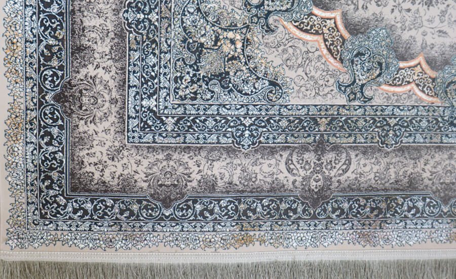 فرش ماشینی 1200 شانه وینتیج طرح پاریس رنگ نقره ای ( گل برجسته )