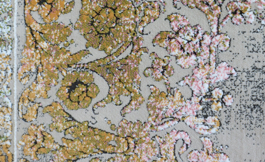 فرش ماشینی 1200 شانه وینتیج طرح مانیل رنگ دودی ( گل برجسته )
