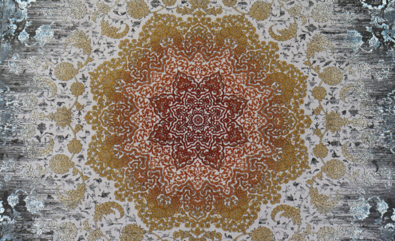 فرش ماشینی 1200 شانه وینتیج طرح اصفهان رنگ نقره ای ( گل برجسته )