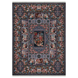 فرش 700 شانه تراکم 2550 طرح باغ ارم رنگ سرمه ای