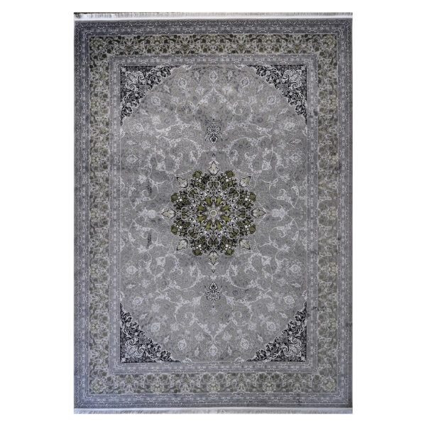 فرش ماشینی 1200 شانه ابریشم و اکرولیک طرح مودال کد RC12 رنگ طوسی (گل برجسته)